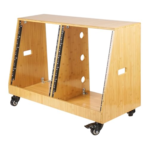 Image of Sound Town DIY 2 x 12U Slanted Studio Rack with Solid Carbonized Bamboo, Casters, for Recording Room, Home Studio (STBR-D12T)