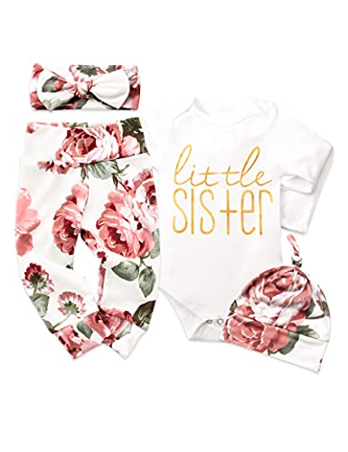 Image of KANGKANG Newborn Baby Girl Clothes Hi I'm New Here Newborn Outfit Infant Romper Floral Pants Cute Baby Girl Outfits 4PC Set