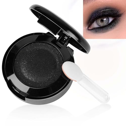 LOPHE Sombra de Ojos Monocromática, 1,5g Sombra de Ojos Profesional en Polvo, Larga Duración, Sombras Ojos con Brillo, Alta Pigmentación, Doble Capa, Incluye Espejo y Aplicador (Negro)