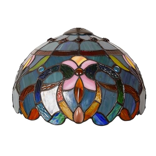 Pantalla de Lámpara de Vidrio Teñido Estilo Tiffany de 12 Pulgadas, Pantalla de Reemplazo Barroca Verde para Lámparas de Mesa, Lámparas de Pie, Lámparas Colgantes, Decoración de Sala y Dormitorio