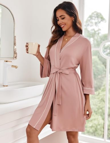Image of Ekouaer Women Robes Knee Length Kimono Bathrobe Lightweight Soft Sleepwear