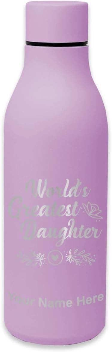 LaserGram Botella de agua de acero inoxidable de doble pared, la hija más grande del mundo, grabado personalizado incluido