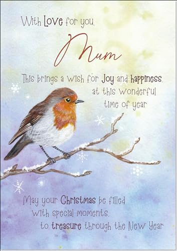 doodlecards Mum Christmas Card Watercolour Robin In The Frost Medium Size Christmas Card for Mum with Plain Envelope