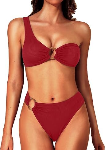 S2Z Fashion One Shoulder Bikini Ribbed Swimsuit O Ring Bikini Two Piece Bathing Suit High Cut Bold wimwear-picture-53