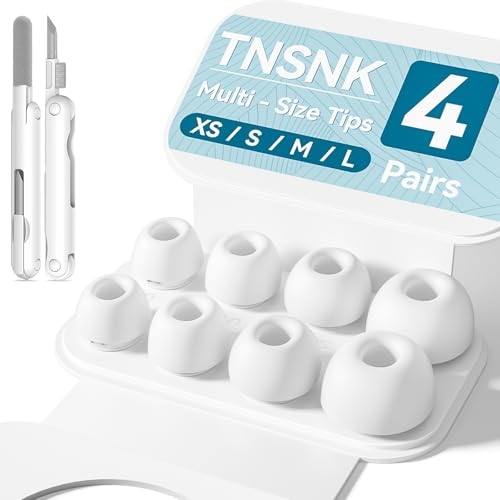 TNSNK [4 Pairs] Replacement Ear Tips for Airpods Pro 1st /2nd (2019/2022/2023) with Noise Reduction Hole,Built-in dust Guard Screen Silicone Ear Tips - 4 Sizes(XS/S/M/L),White