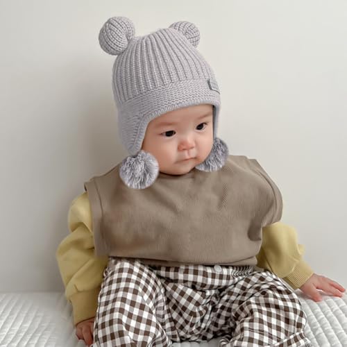 Baby Winter Hat Cute Bear Earflap Beanie Warm Fleece Lining Knit Cap for Toddler Boys Girls Age 0-34