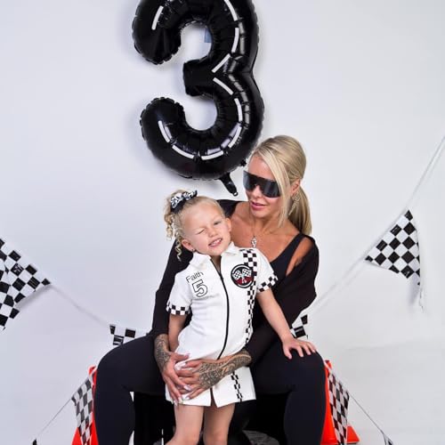 Image of Race Car 3 Balloon, Number Balloons 40 Inch, 3rd Black Birthday Decorations, Racing Birthday Decorations, Number 3 Balloon
