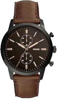 Fossil Herrenuhr 44mm Townsman, QuarzChronographenwerk, 44mm Schwarzes Edelstahlgehäuse mit Lederarmband, FS5437
