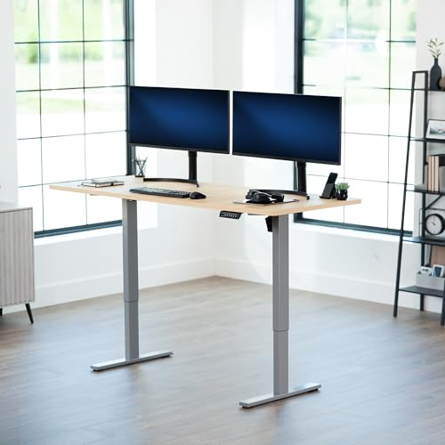 Image of VIVO Electric 71 x 30 in Standing Desk, Memory Height Adjustment, 1B Series, Holds 220 lbs, Light Wood Top Gray Frame, DESK-KIT-1G7C