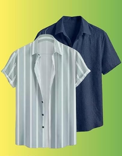 Wonder World Pack Two Men Shirts Short Sleeve Comfortable Casual Formal Daily Office Wear