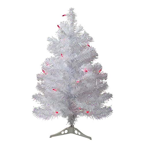 2' Pre-Lit White Pine Slim Artificial Christmas Tree - Pink Lights #TOP10