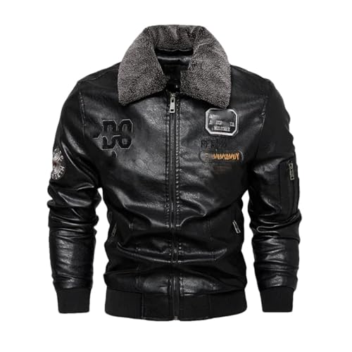 Men's Detachable Fur Collar Winter Thick Coat Embroidered Men Leather Jacket