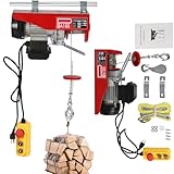 Mini Electric Hoist with Emergency Stop, 220lb Capacity, 480W 110V, Wired Remote, 2 Lifting Straps, for Garage, Warehouse, Construction