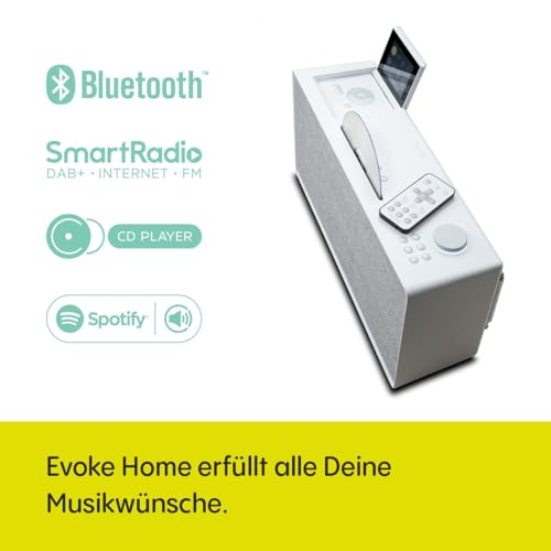 Pure Evoke Home All-In-One Musiksystem für Zuhause (DAB+/UKW Radio, Internetradio, Podcasts, Spotify Connect, Bluetooth, CD, klappbares Farbdisplay) Cotton Weiß