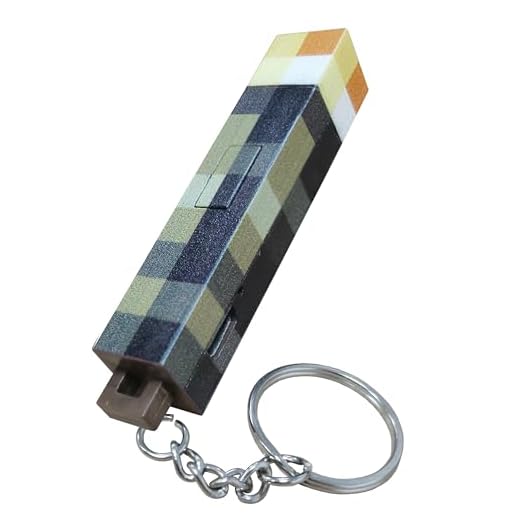 HLMNAKE Schlüsselanhänger Fackel Pixel mit Beleuchtung, Anhänger 6.5cm Spiel Model mit Kabel und Schlüsselringe, bei sich tragen Spielebegeisterter Schlüssel Rucksack Deko