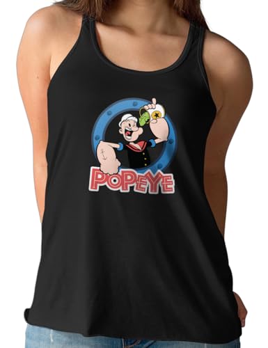 Camisetas EGB Camiseta Tirantes Nadadora Popeye-2 Ochenteras 80´s Retro Comic (Negro, M)