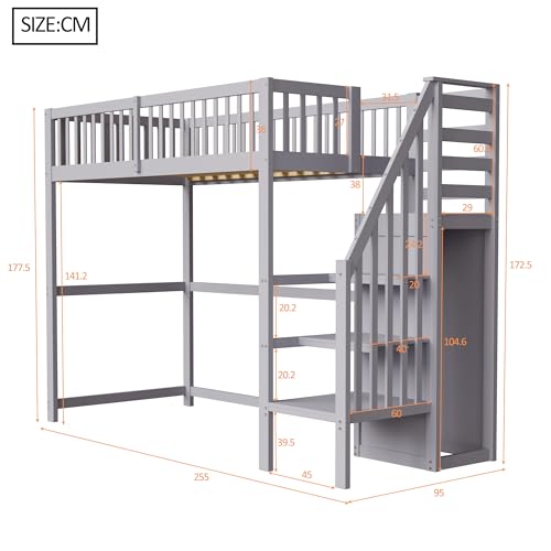 Cama alta infantil de 90x200 de madera con armario para cuarto pequeño 3
