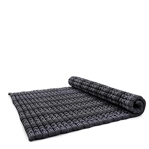 LEEWADEE Colchon Plegable – Futon para Dormir, Esterilla Fitness Gruesa, Mattress De Matrimonio De Kapok, 190 x 145 cm, Negro Blanco
