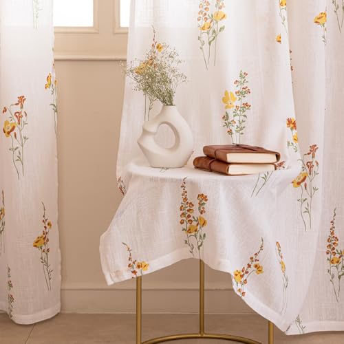 Image of HOMEMONDE Sheer Window 5 Feet Curtains 1 Piece - Printed Sheer Light Filtering Curtain with Eyelets - (60 Inches, Opulent Bloom)