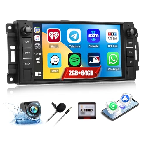 2G+64G Car Stereo Radio for Jeep Wrangler JK Grand Cherokee Compass Dodge Charger Ram 1500 with Wireless CarPlay Android Auto 7'' Android Touch Screen Car Radio with GPS Bluetooth WiFi Backup Camera