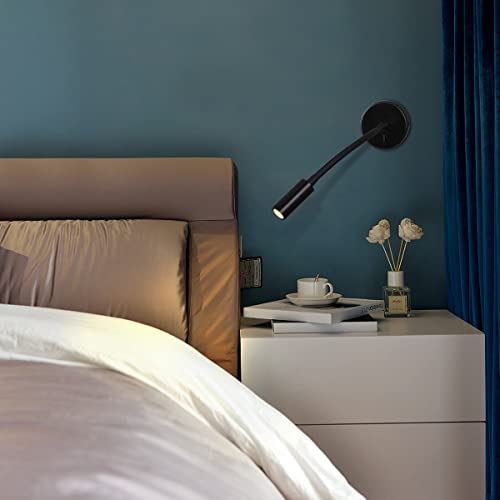 Image of Wall Mounted Reading Lamp LED 3W Warm White 3000K Hardwired for Reading Matt Black(Black Hard-Wired 2PCS)