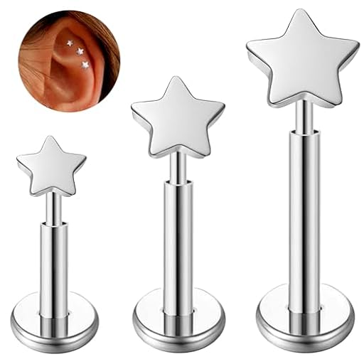 ESHIONER G23 Titanio Piercing Conch Tragus Helix Medusa Oreja Labio Labret Inferior Nariz Stud 16g 6mm 8mm 10mm Cartílago Helix Monroe Hipoalergénico Estrella Plata Flatback Mujer Hombre | Ya disponible en tu tienda friki favorita! En mundofriki.es!