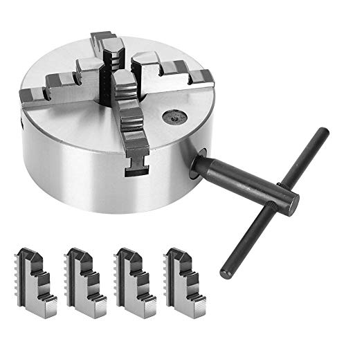 Portabrocas de 4 mordazas para Torno de Madera, Mandril de Torno de Cuatro mordazas de Hierro Fundido autocentrante con Llave en Forma de T y 3 Tornillos, precisión de 0,02 mm