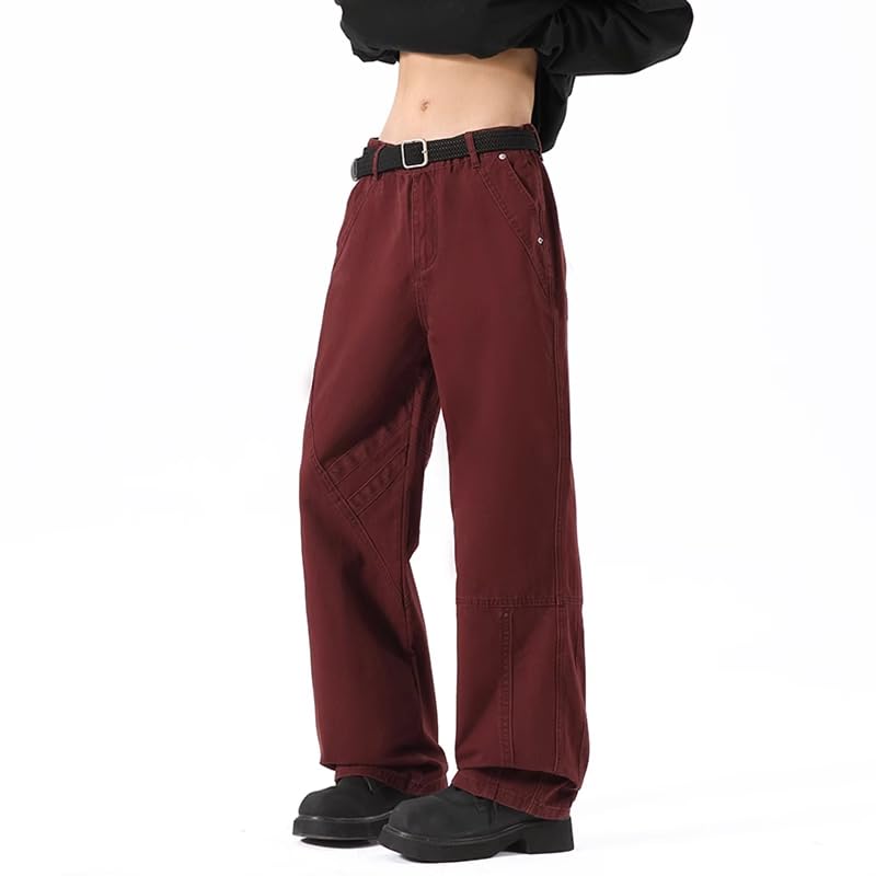 Men's Jeans Spring Summer Red Workwear Denim Straight Wide Leg Long Pants for Men2