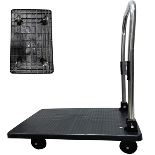 Platform Trolley Truck Cart Heavy Duty 140kg Folding Hand Sack Flat Bed Pulley Truck on Wheels for Easy Transportation Lifting Warehouse Barrow Black Foldable Transport Plant Dolly Moving Rolling