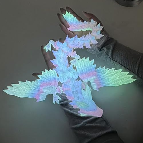 Image of 3D Printed Dragon with Wings - Glow Rainbow, 18 inch Flying Dragon, XL Articulated Winged Crystal Fidget Toy, Home Decor, Birthday Gift, Desk Pet