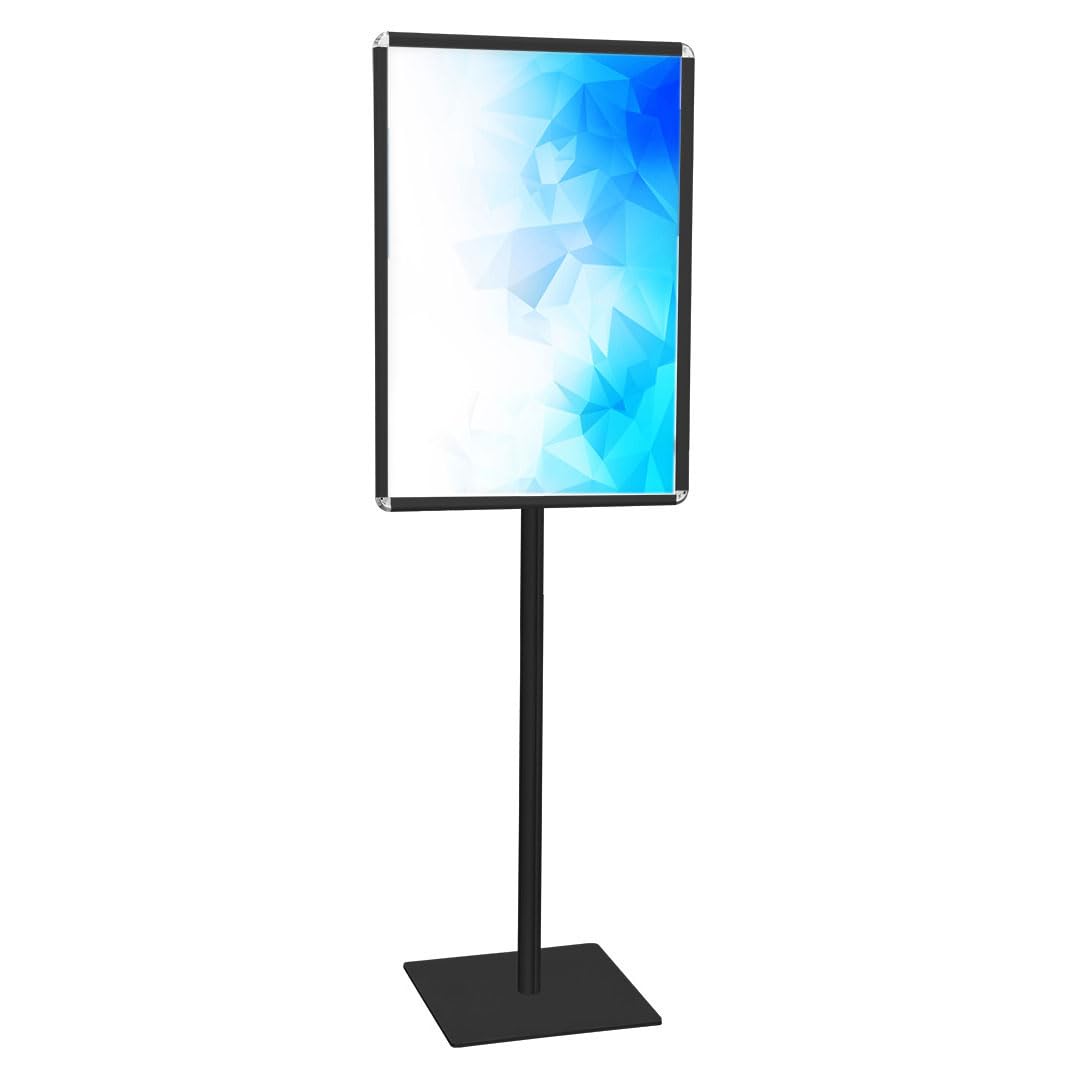 Danieli Store | Expositor Publicitario de Pie B2 con Marco a Presión | Soporte Autoportante para Carteles, Avisos y Señalización | Poste Porta Comunicaciones para Tiendas y Ferias (Negro)