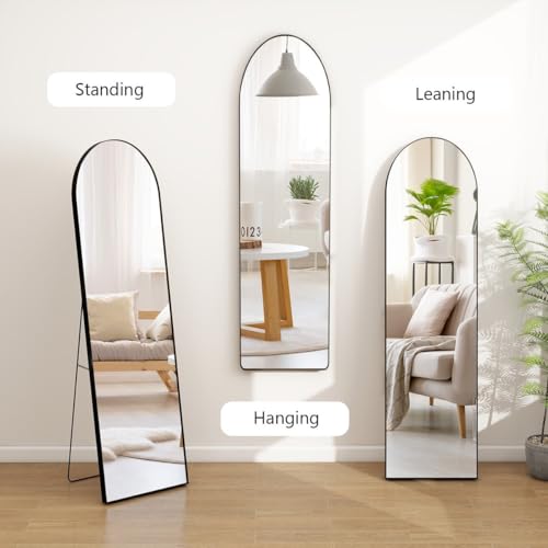 Image of VENETIAN IMAGE Floor & Wall Mount Full-Length Mirror | Arch Top Design | Perfect for Bedroom, Dressing Room, Hallway (Black, 160x50 cm).