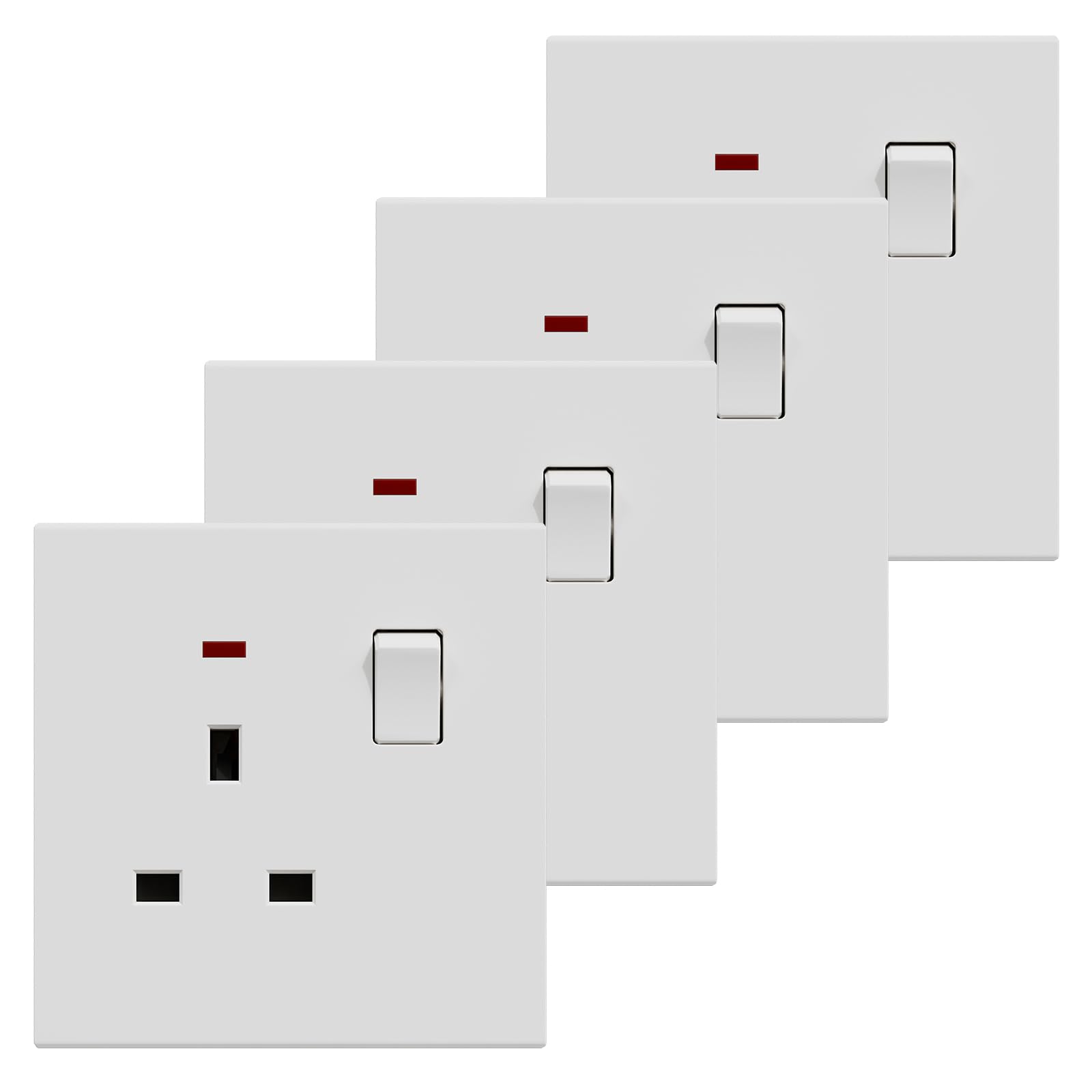 BSEED Single Socket 4 Pack, Electrical Single Switched Power Plug Wall Socket with LED Indicator, PC Wall Plate Outlet, White, 13A
