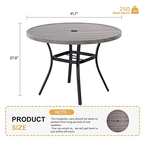 Image of VICLLAX Round Patio Table with Adjustable Umbrella Hole, All Weather Outdoor Round Dining Table for Lawn Garden, 41.2 inchx 28 inch Grey Wood-Like Outdoor Coffee Table