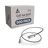 ClearFit Slim 500 Pack- 3 Foot Cat6A Cable, 28 AWG Ethernet Patch, Network, Clear Boot, Cat 6A Internet, Black, 3 Foot, by UNC Group
