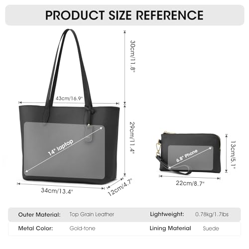 Kattee Leather Tote Bags for Women Shoulder Purses and Handbags Travel Work Bags with Wristlet Wallet 2-in-14