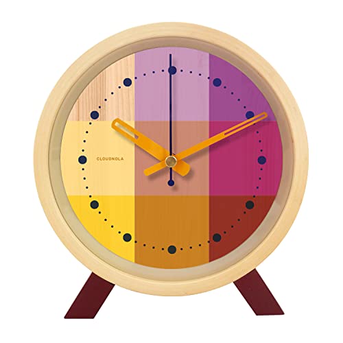 Cloudnola Riso Wood Desk And Alarm Clock, Pink And Yellow, 7.1 Inch Diameter, Silent Non Ticking, Battery Operated Quartz Movement #TOP9