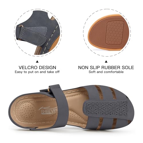 Image of SHIBEVER Wedge Sandals for Women Comfortable Closed Toe Dressy Summer Shoes | Comforta for 40% Enhanced Arch Support Fisherman - No Ankle Rubs for All-day Commutes Lightweight Casual Outdoor Shoes