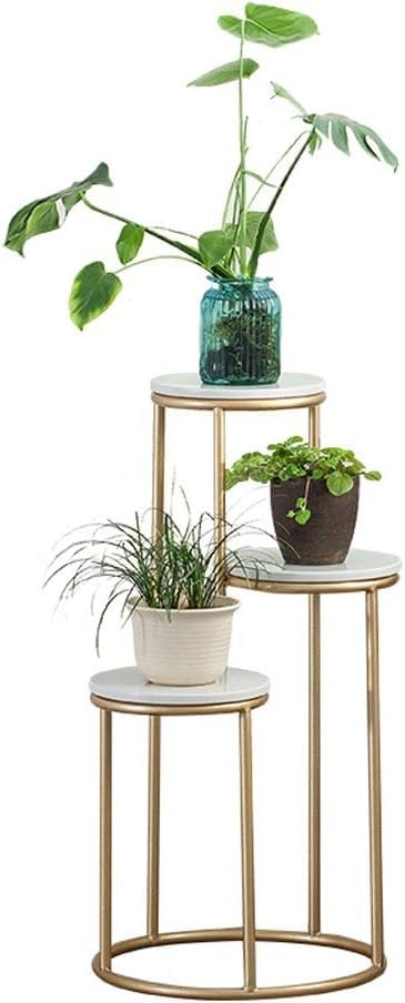 Flower Pot Shelves Metal Staircase Display Stand 3 Tier European Marble Storage Shelf Home Garden Decorative Stand for Indoor Outdoor Balcony Decor Shelving - Gold