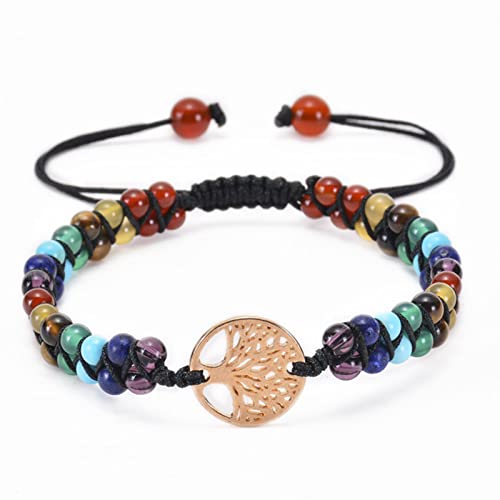Lilingyu Bracelet Perles Pierre en cristal de 7 chakras pour femme Pierres naturelles Yoga Reiki Perles en pierre Arbre de vie Bijoux réglables Cover