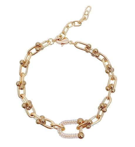 Gold Plated Link Bracelet with Cubic Zirconia for Women Trendy Adjustable Simple Chain Bracelets Dainty Jewelry Gift for Women