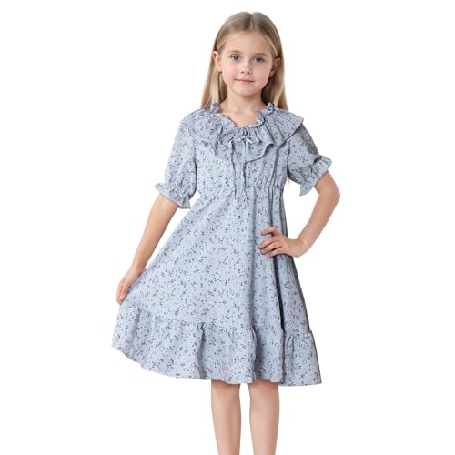Zando Girls Floral Dress | Casual Ruffle Puff Sleeve Summer Dresses for Girls Kids Tween 5-14 Years