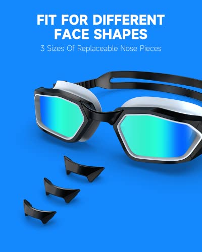 Foto von Findway Schwimmbrille für Herren Damen Erwachsene, Polarisiert Schwimmbrille Jugendliche, Anti-Beschlag UV-Schutz Wasserdicht Klare Sicht Einfach Einzustellen mit Austauschbare Nasensteg