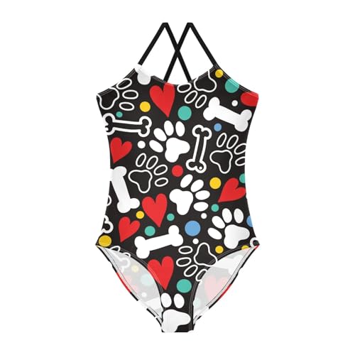 Paw Bones Hearts Girls Swimsuit One Piece Bathing Suit for Baby Girls' Swimwear 3-10T