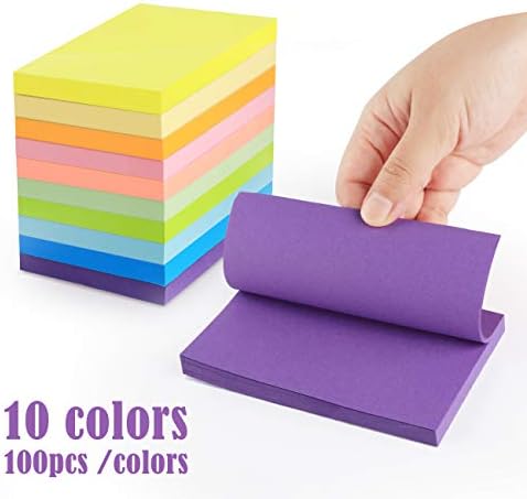 Pack of 10 Sticky Notes 76 x 127 mm Sticky Notes Agoer Self-Adhesive Sticky Notes Colourful Notes Notes for Office Home and Home 1000 Sheets in Total 10 Colours