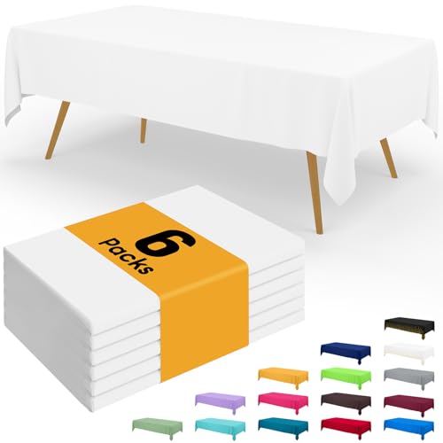 Smiry Disposable Table Cloth - 6 Pack, 60 x 120 Inch Waterproof Rectangle Tablecloths for Parties, Decorative Plastic Table Cover, Leakproof & Sturdy, White by Smiry - Used condition - US$22.58