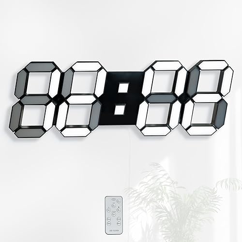 KOSUMOSU 15-Inch LED Wall Clock with Remote Date Temp
