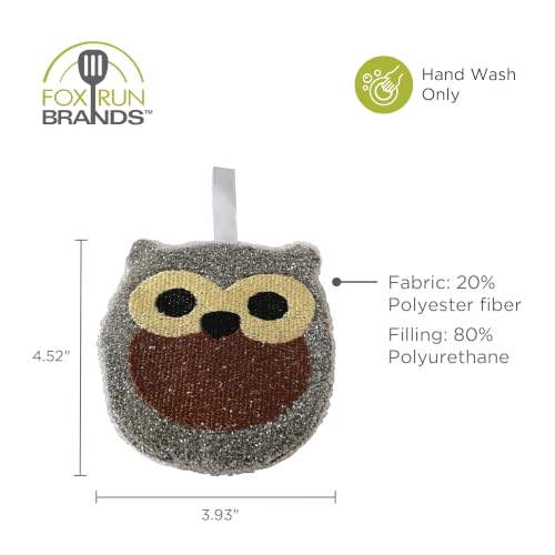 Image of Fox Run Woodland Animal Sponge Set, Non-Abrasive Fox, Owl & Bear Scrubbers | Easily Clean Plates, Pots & Glasses | Dish Sponges For Nonstick Pans | Cute Kitchen Decor | Reusable Animal Scrub Sponge Set