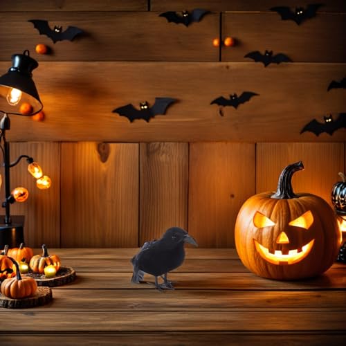 Corbeau noir Halloween réaliste lot de 3 décorations à plumes pour maison
