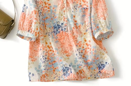 Image of Gufrina Women's Blush Pink Abstract Printed Western Top with Mandarin Collar, Half Button Placket and Relaxed Fit Sleeves